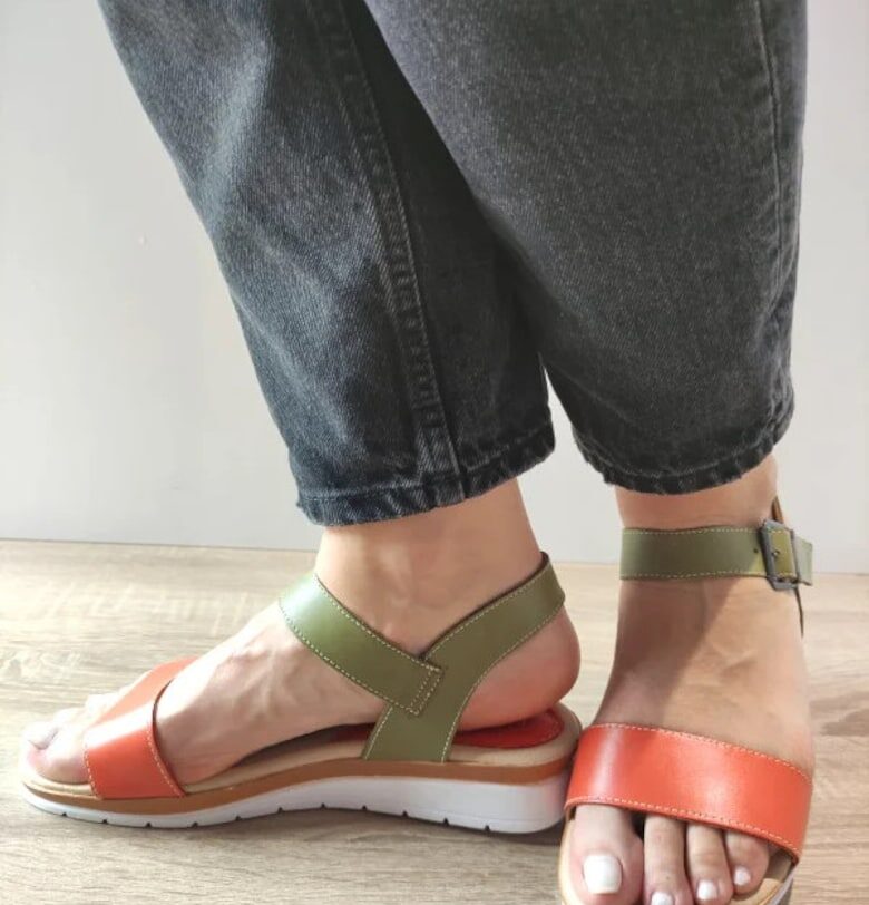 Ежедневни дамски сандали  3465 6 зелени с оранжево - зелени DYANY