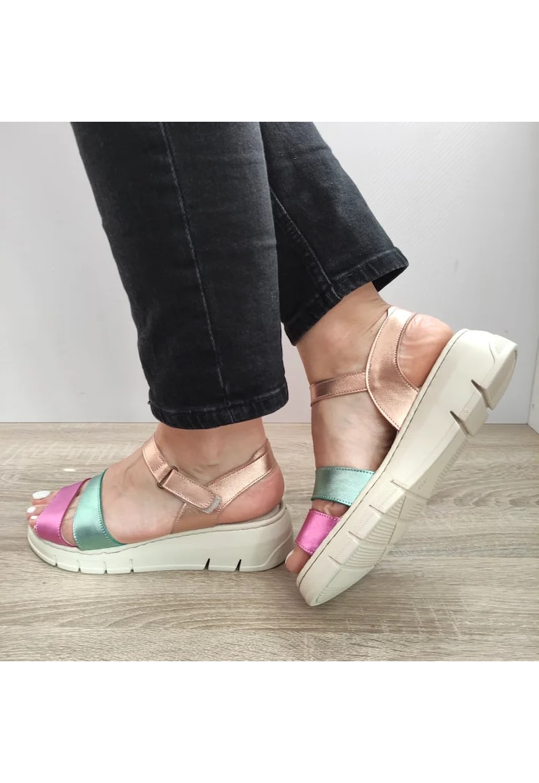 Ежедневни дамски сандали Fr-404 розов с металик зелен и бежов - розов BIO FLEX
