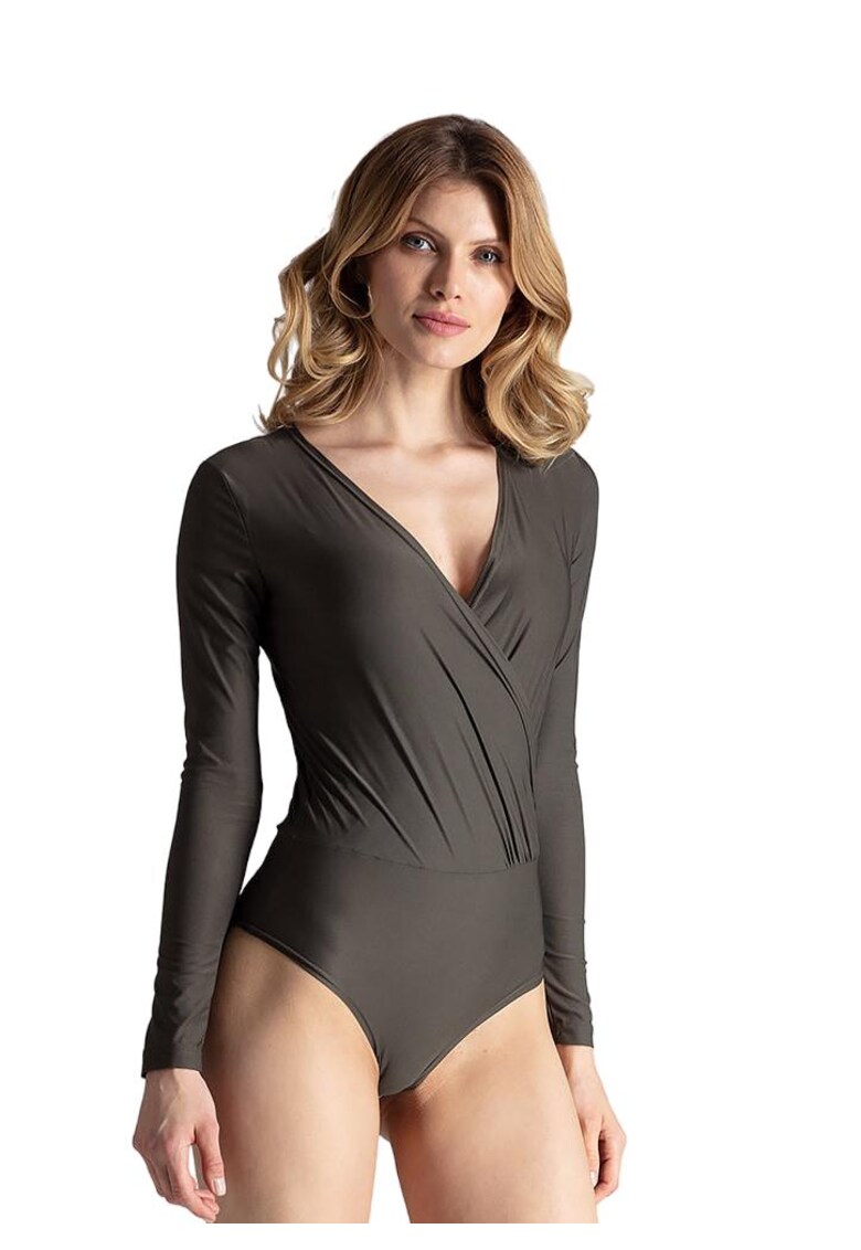 Елегантен боди M648 - маслиненозелен - полиестер - дълъг ръкав - за ежедневна употреба Figl