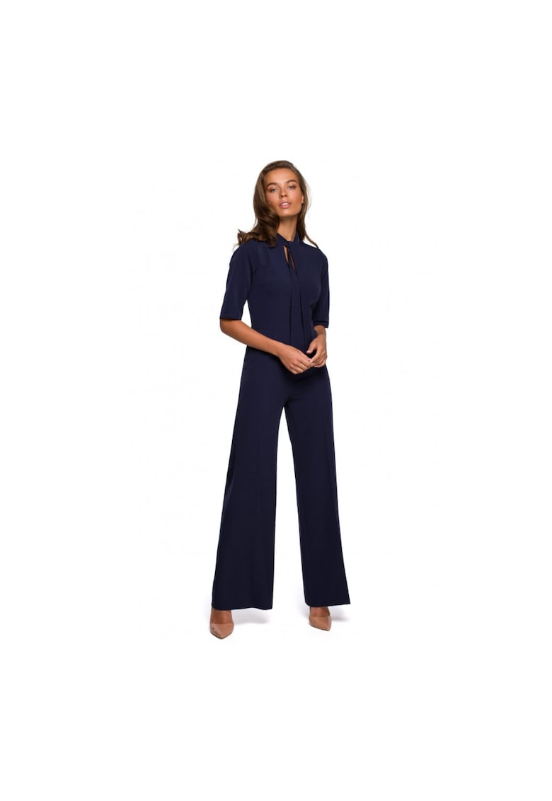 Елегантен гащеризон С връзка - Полиестер - Вискоза - Тъмносин Style