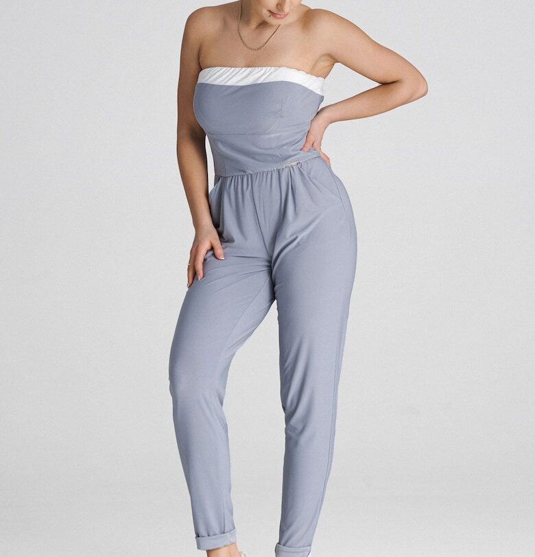 Елегантен гащеризон -  модел без презрамки - сив - полиестер Figl