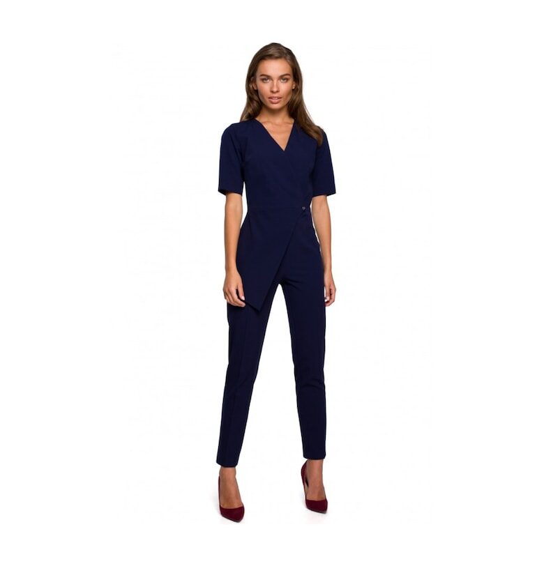 Елегантен гащеризон  с V-образно деколте - Тъмносин Style