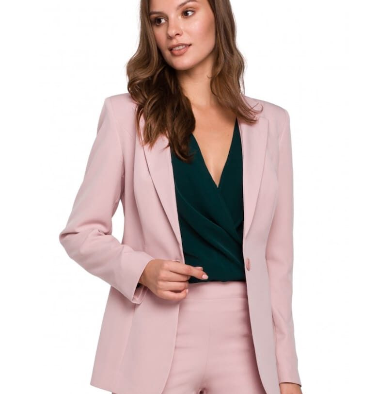 Елегантен преобразен блейзър - с копче - полиестер - еластан - розов Makover