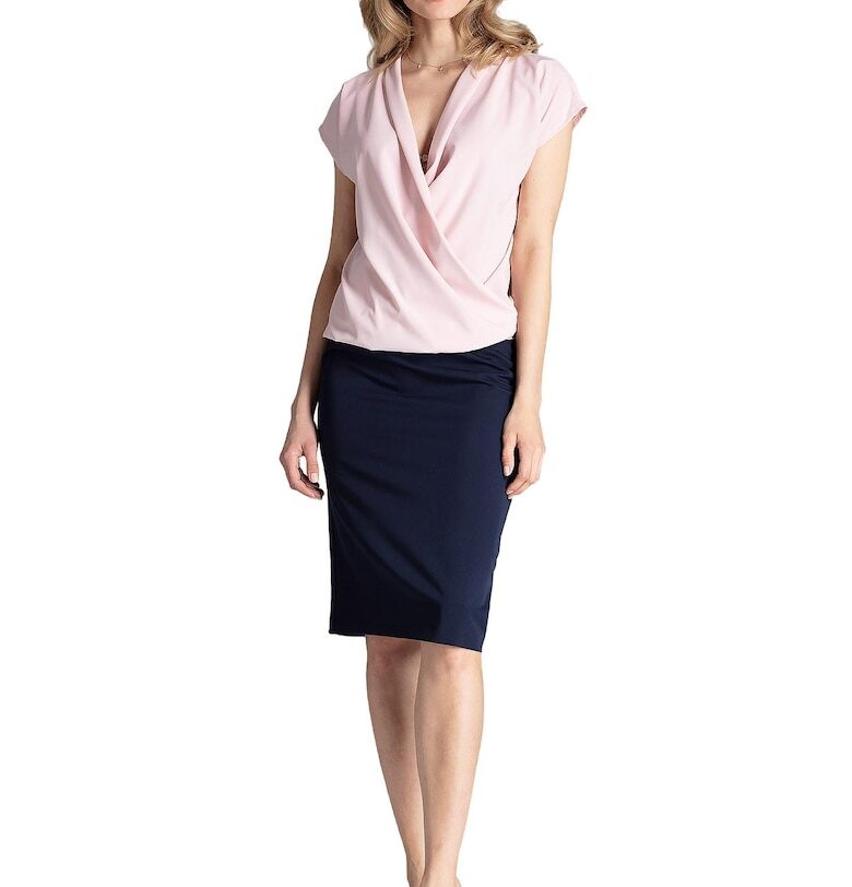 Елегантна блуза M652 - Фигл - Полиестер/Еластан - V-образно деколте - Розов Figl