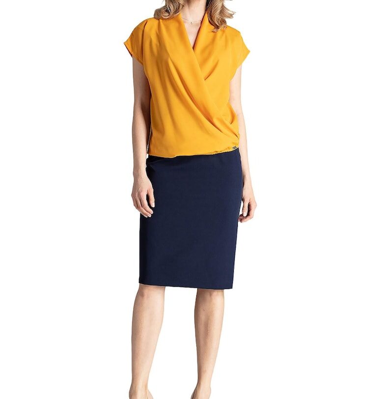 Елегантна дамска блуза M652 -  Полиестер/Еластан - Жълт - Figl