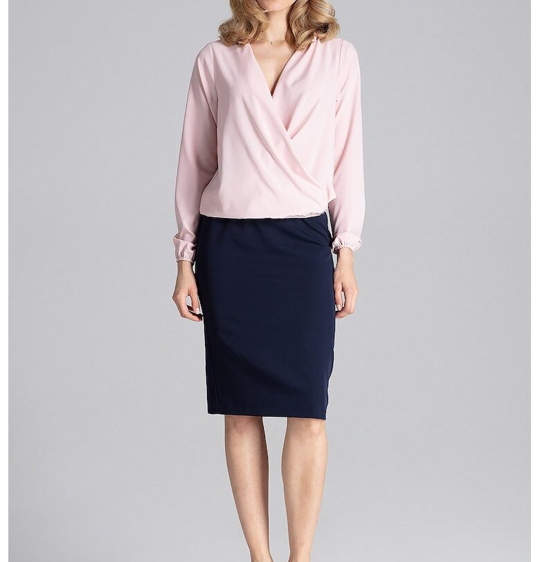 Елегантна дамска блуза -  Дълъг ръкав - Полиестер/Еластан - Розов Figl