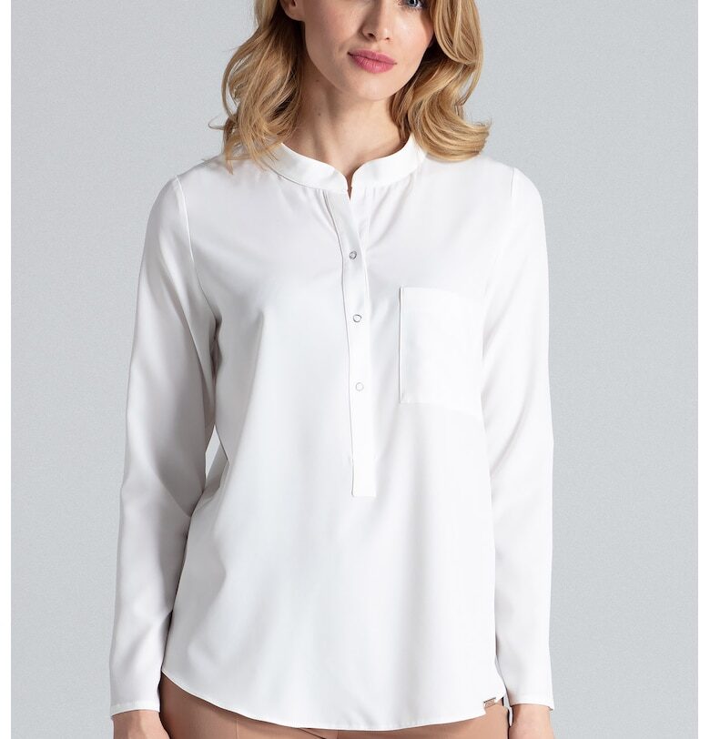 Елегантна дамска блуза -  Полиестер/Еластан - С яка - Екрю Figl