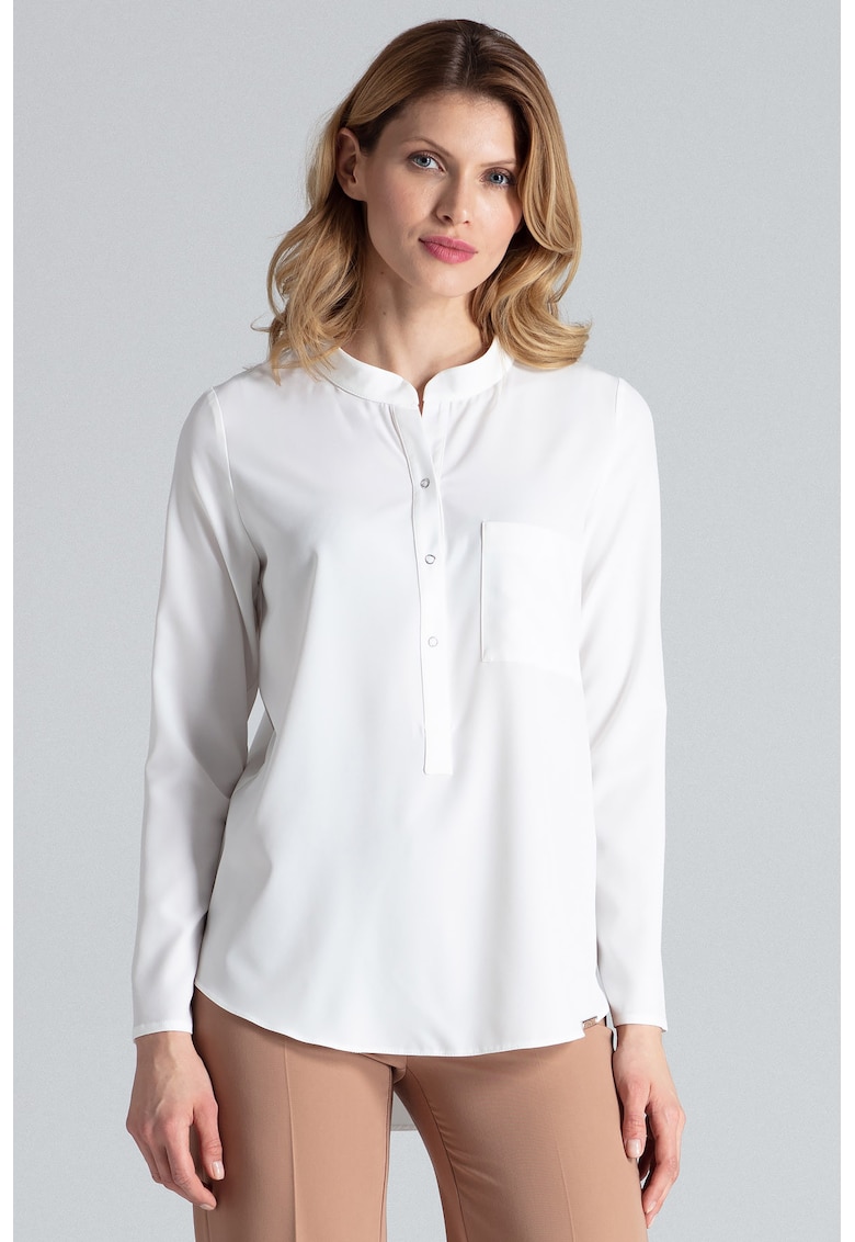 Елегантна дамска блуза - Полиестер/Еластан - С яка - Екрю Figl