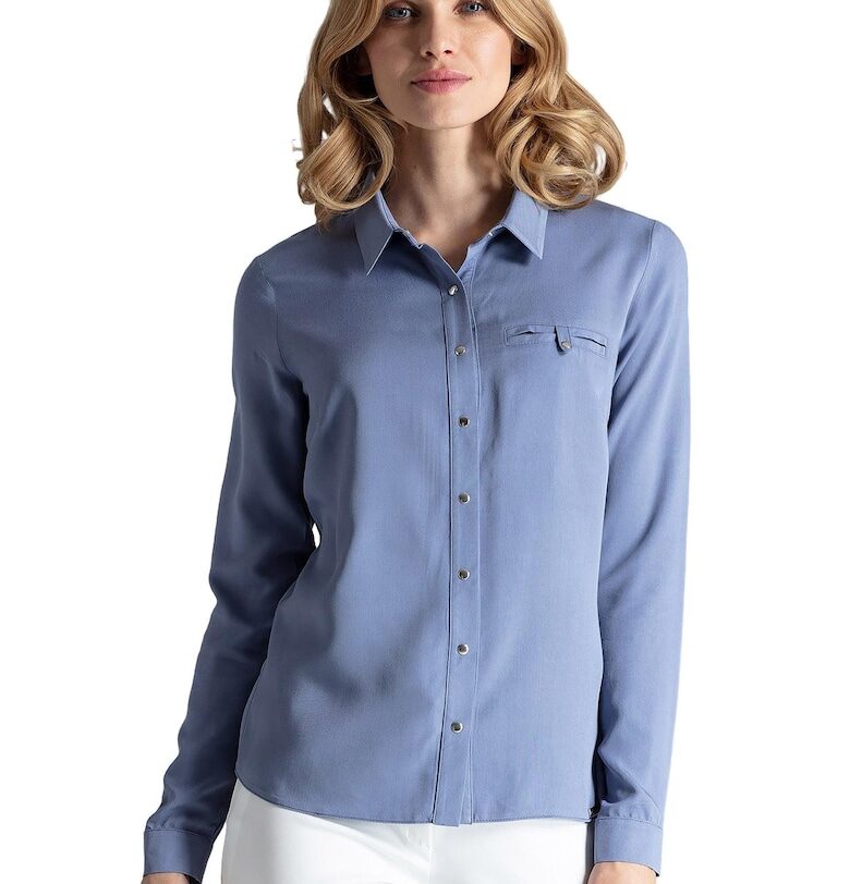 Елегантна дамска риза  M581 - синя - вискоза - дълъг ръкав - Figl