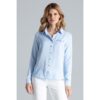 Елегантна дамска риза - модел M581 - синя - вискоза - дълъг ръкав - Figl