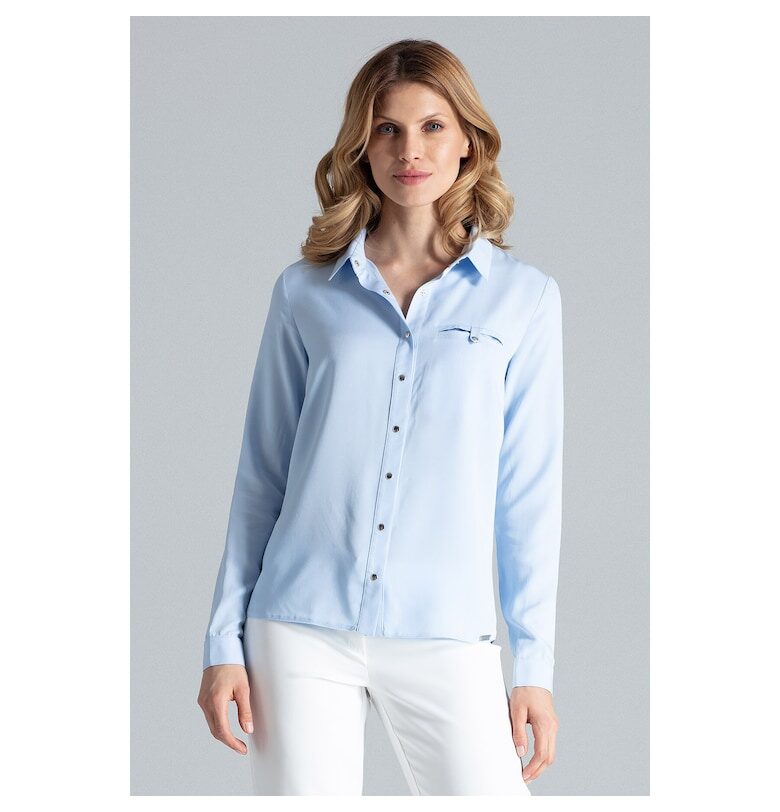 Елегантна дамска риза -  модел M581 - синя - вискоза - дълъг ръкав - Figl