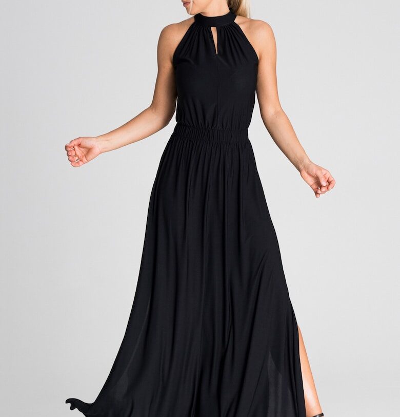 Елегантна макси рокля  черна - без ръкави - полиестер - Figl