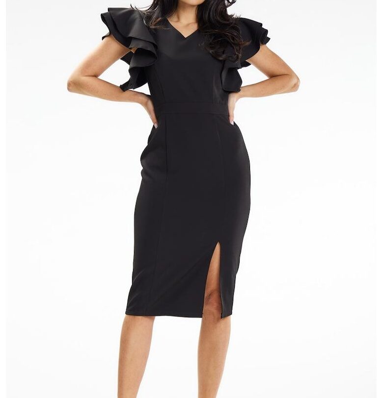 Елегантна миди рокля с къс ръкав A634 awama