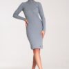 Елегантна рокля  M1042 - сива - трикотажна - с яка - от памук и еластан Figl