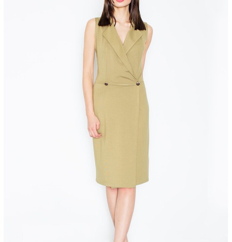 Елегантна рокля  M443 - без ръкави - зелена - вискоза Figl