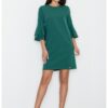 Елегантна рокля  M564 - зелена - с волани - полиестер - вискоза - Figl