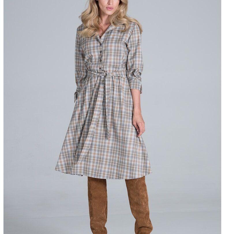 Елегантна рокля  M838 128 - миди - вискоза - бежово Figl