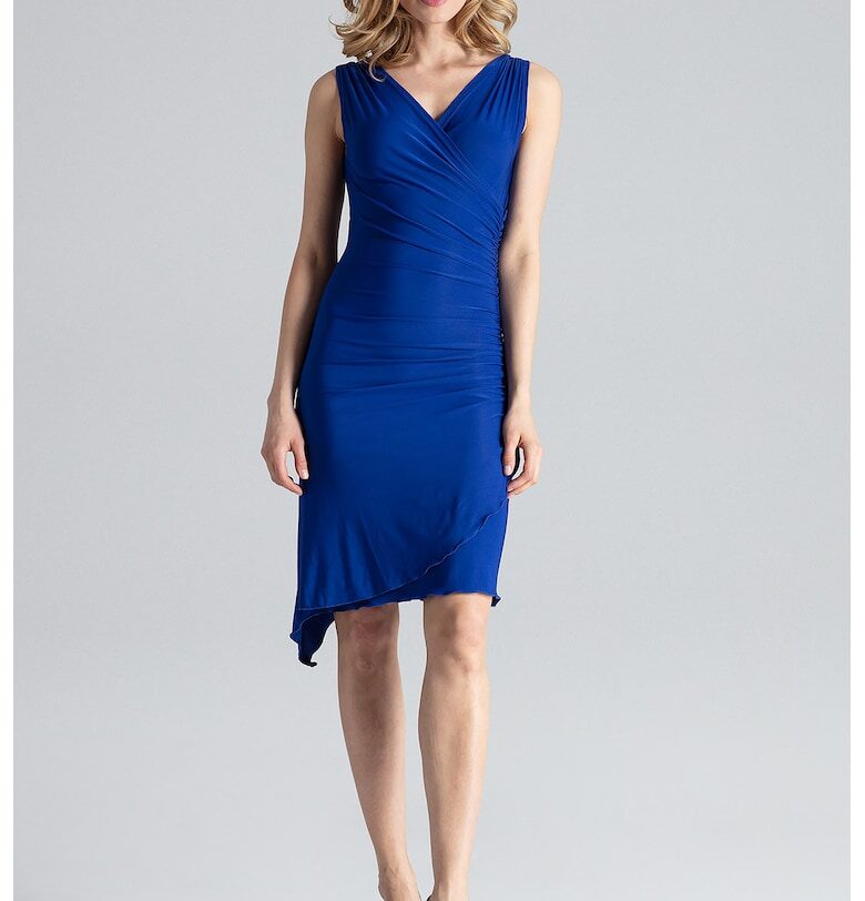 Елегантна рокля  асиметрична - без ръкави - синя - 95% полиестер 5% еластан Figl