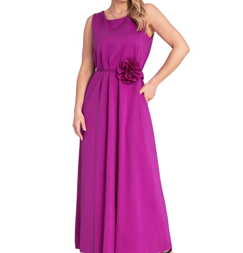 Елегантна рокля  без ръкави - цвят фуксия - полиестер/еластан/вискоза - един размер Figl