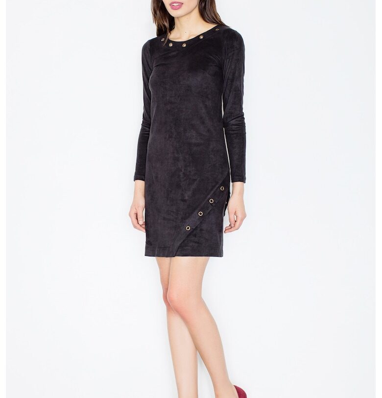 Елегантна черна велурена рокля  с дълги ръкави Figl