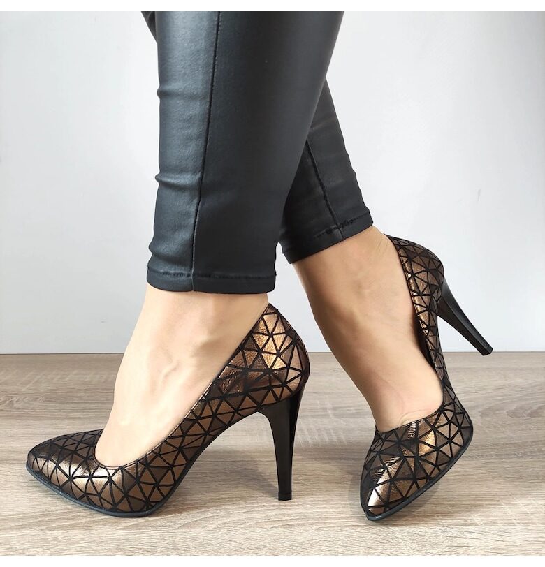 Елегантни дамски обувки  19-19 Black + Bronze - Black + Bronze PERLLA