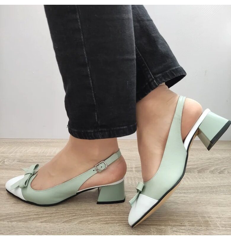 Елегантни дамски сандали  1385 лак с бяло - зелено DOGATI