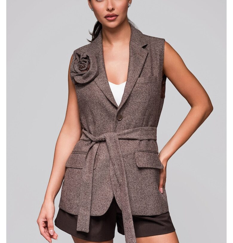 Елек без ръкави с колан и джобове с капак  LW-BLZV-0102 - Кафяв Larica