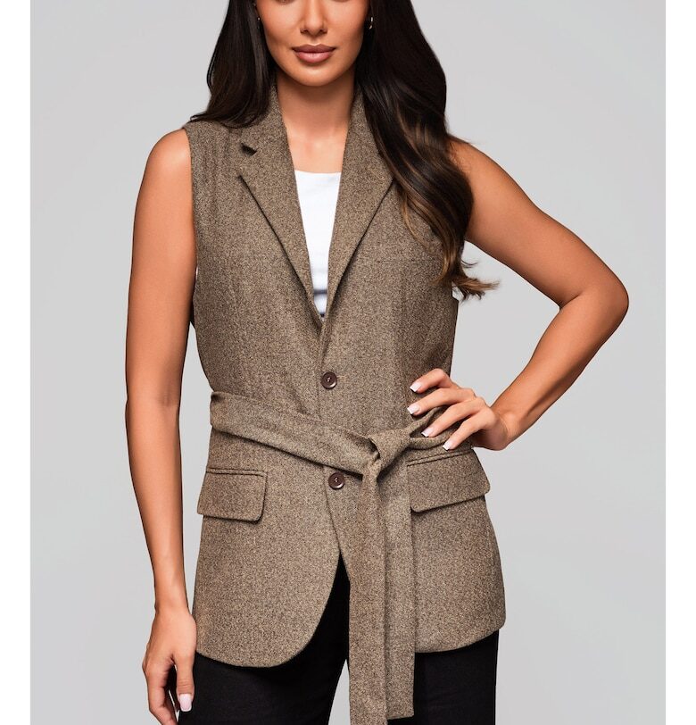 Елек без ръкави с колан и джобове с капак  LW-BLZV-0102 - Тъмнобежово Larica