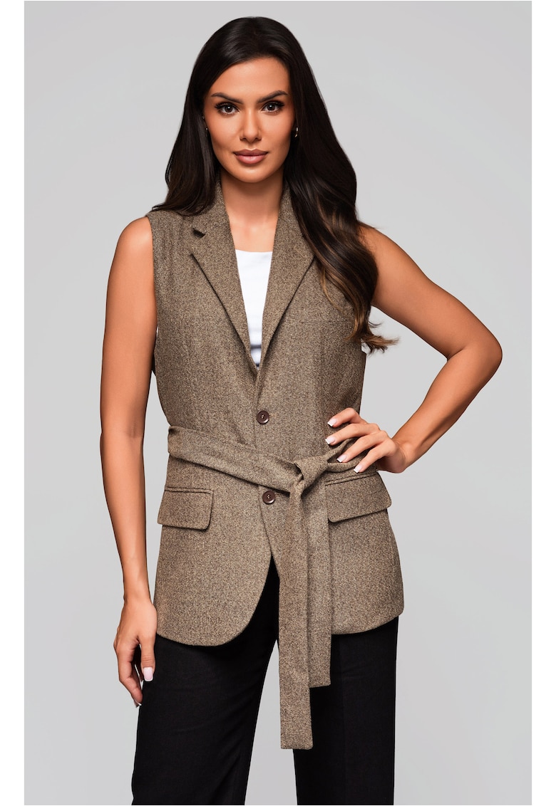 Елек без ръкави с колан и джобове с капак LW-BLZV-0102 - Тъмнобежово Larica