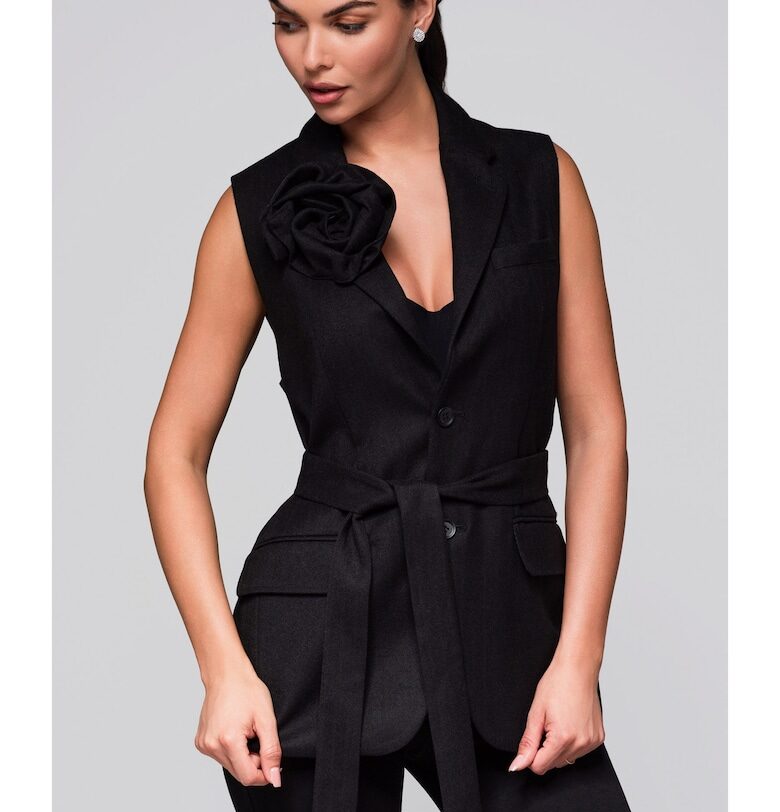 Елек без ръкави с колан и джобове с капак  LW-BLZV-0102 - Черен Larica