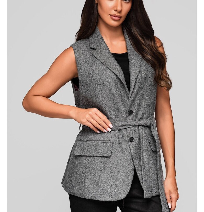 Елек без ръкави с колан и джобове с капак  LW-BLZV-0102 - Сив Larica