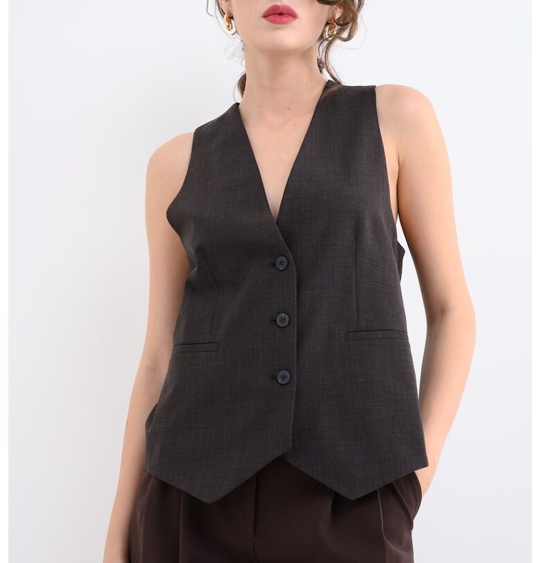 Елек с необработена вълна с копчета - Избеляло черно MaxCo