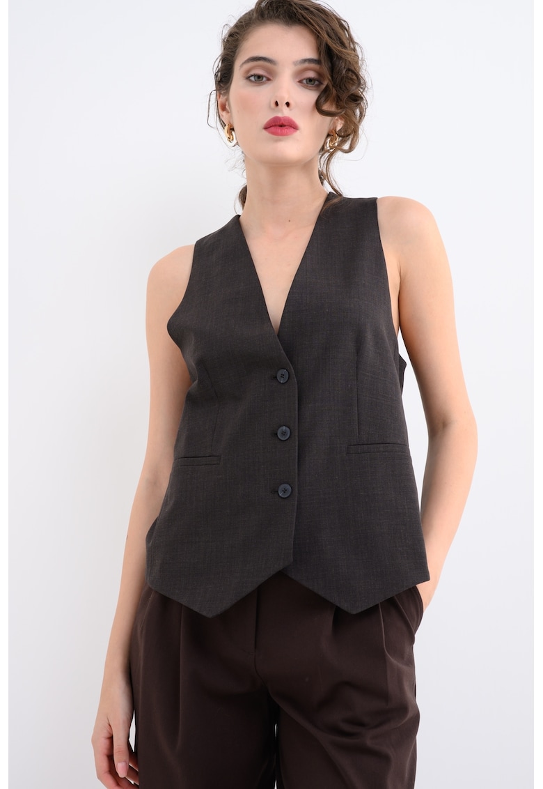 Елек с необработена вълна с копчета - Избеляло черно MaxCo