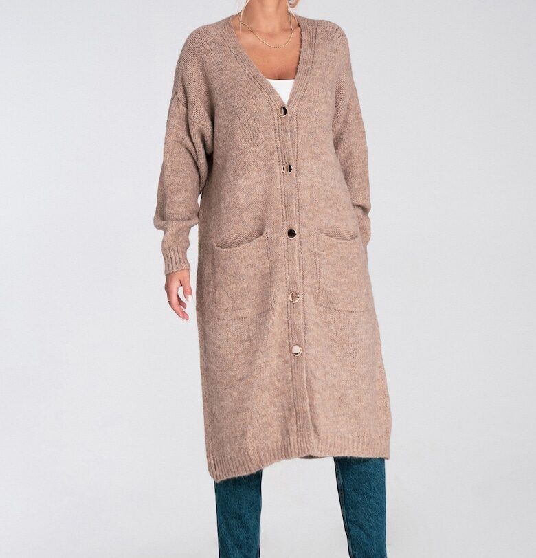 Жилетка  кафява - плетена - с копчета - свободна кройка - джобове - акрил полиестер Figl