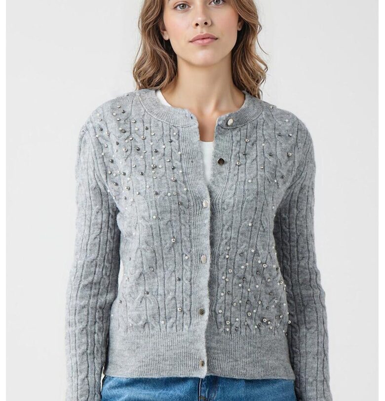 Жилетка с вълна с декоративни камъни - Сив меланж JIMMY KEY