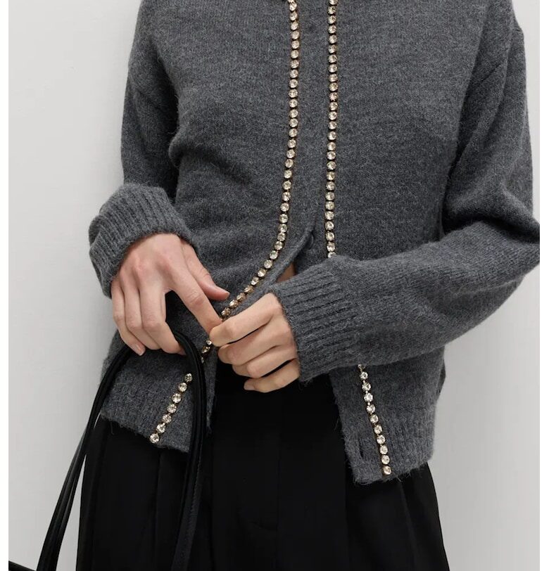 Жилетка с вълна с декоративни камъни - Сребрист/Tъмносив Marks  Spencer