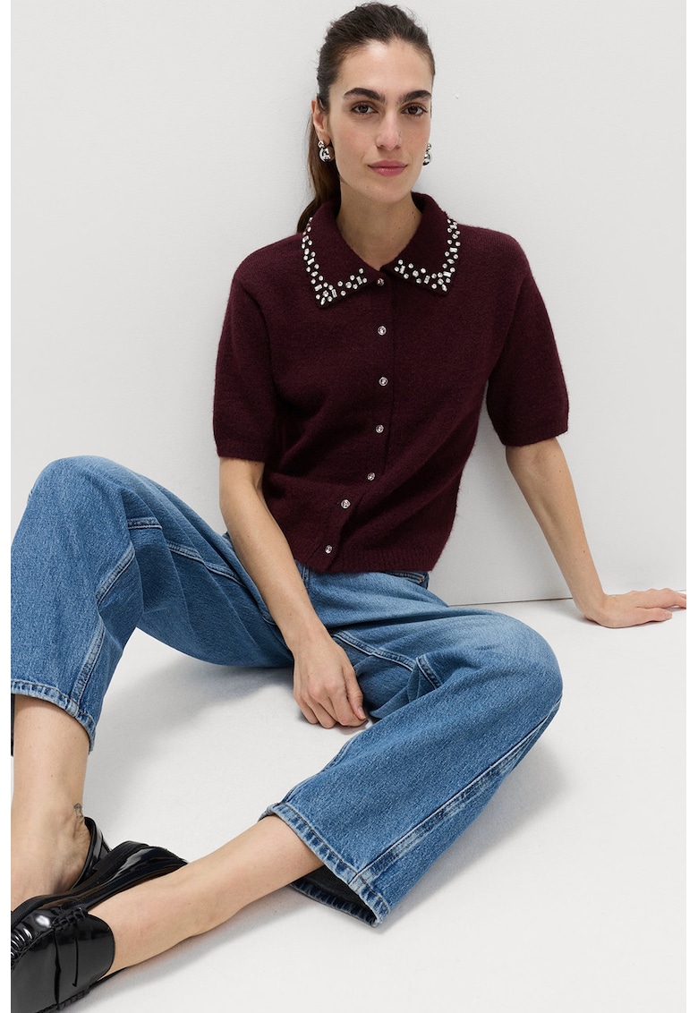 Жилетка с вълна с декоративни камъни - Бордо Marks Spencer