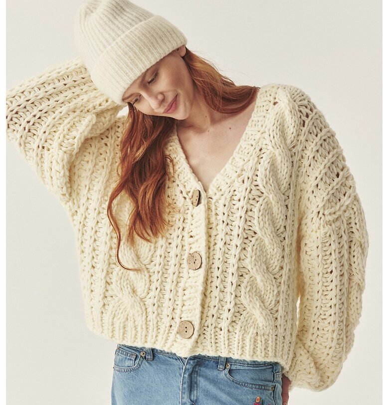 Жилетка с вълна с едра плетка - Крем Tatuum