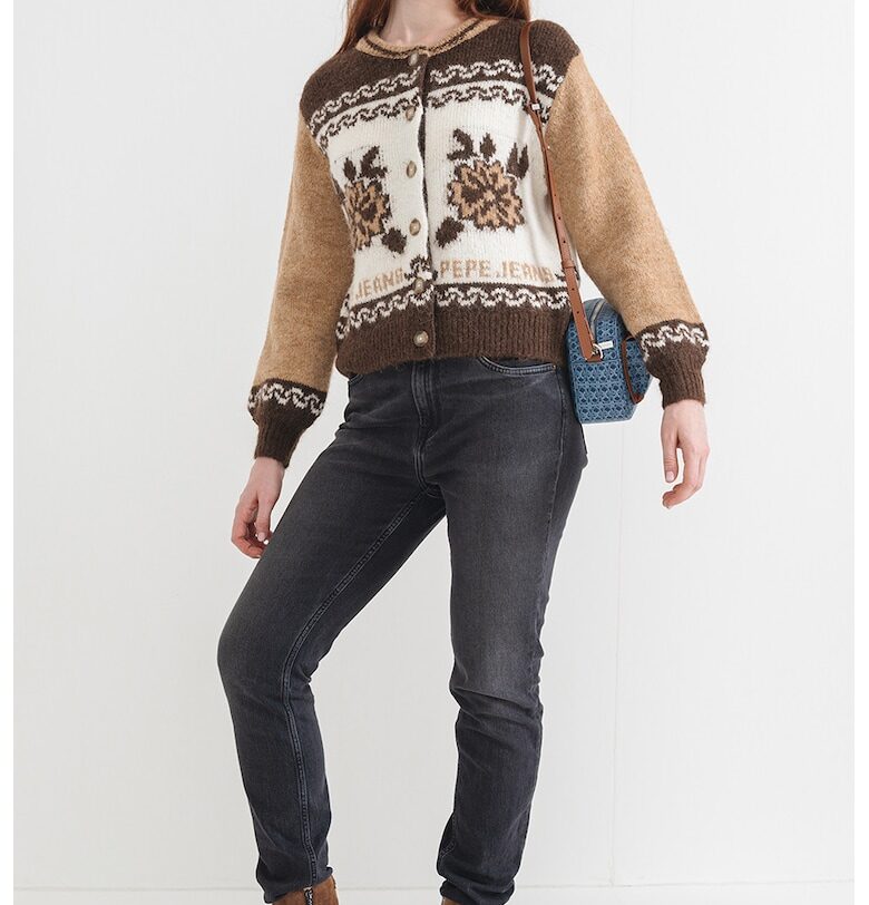 Жилетка с вълна с копчета - Тъмнокафяв/Светло бежово Pepe Jeans London