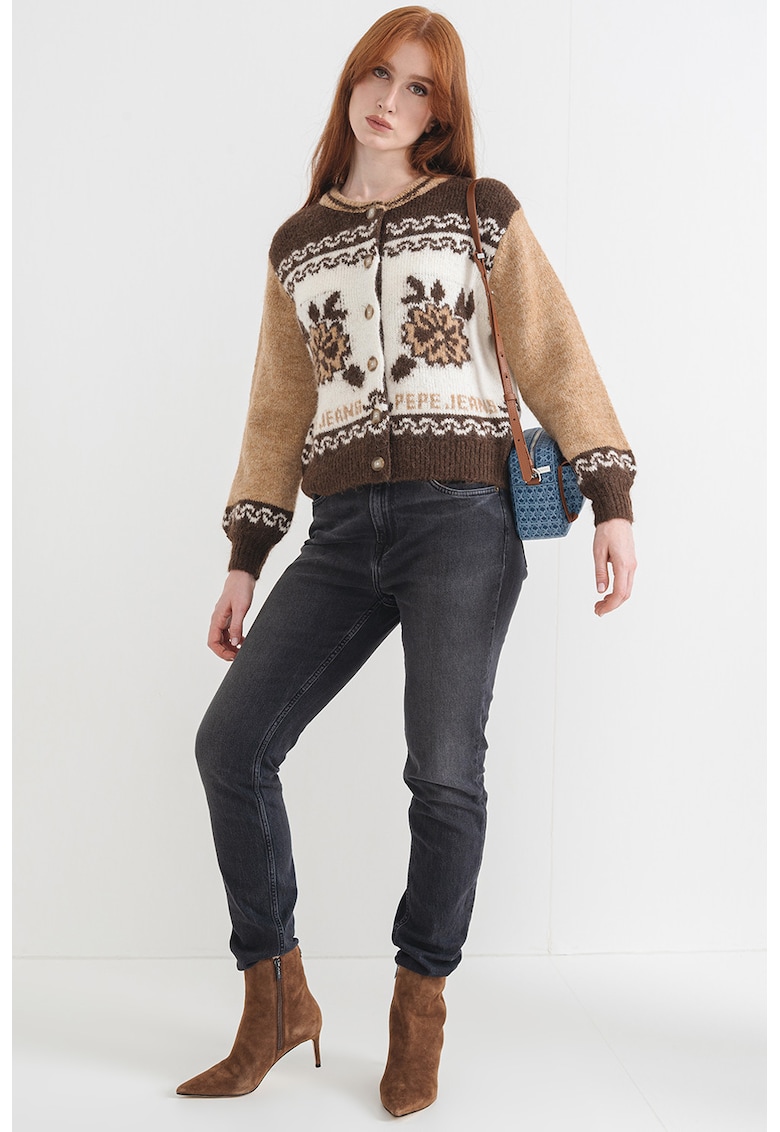 Жилетка с вълна с копчета - Тъмнокафяв/Светло бежово Pepe Jeans London