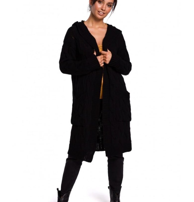 Жилетка с качулка - акрил - черно BeWear