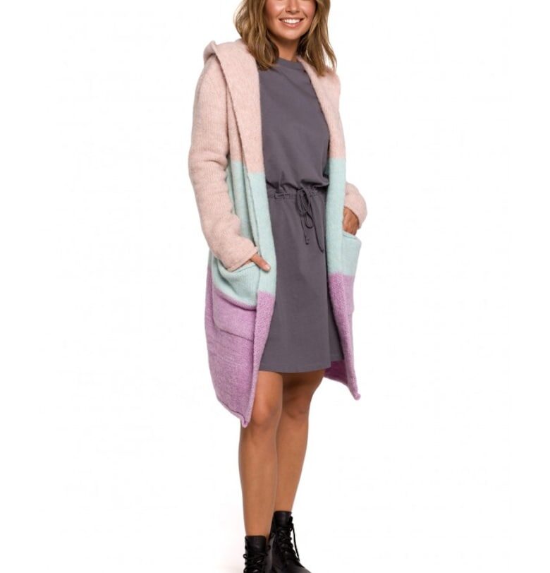 Жилетка с качулка - акрил/полиестер/вълна - бежово/лилаво/синьо BeWear