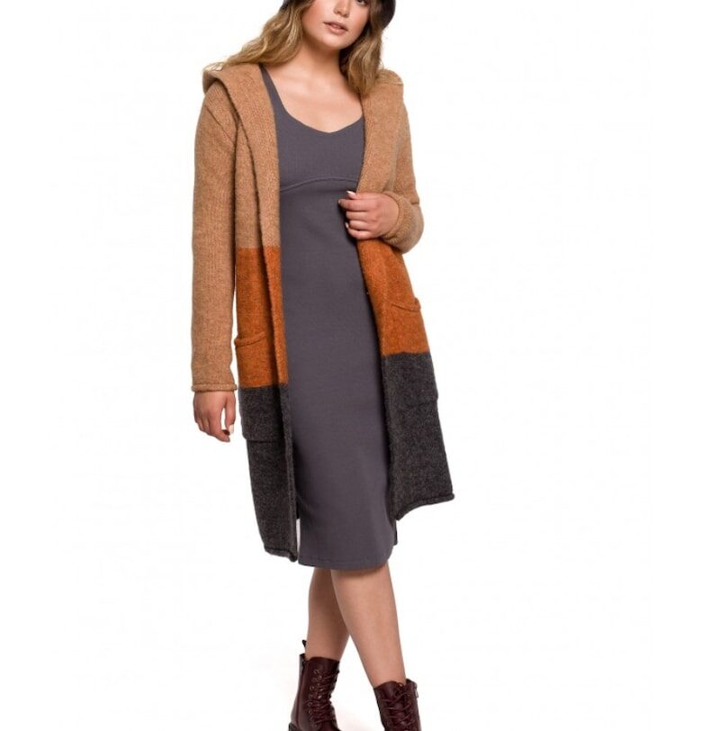 Жилетка с качулка - акрил/полиестер/вълна - черно/оранжево/бежово BeWear