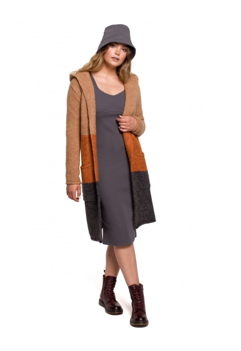 Жилетка с качулка - акрил/полиестер/вълна - черно/оранжево/бежово BeWear