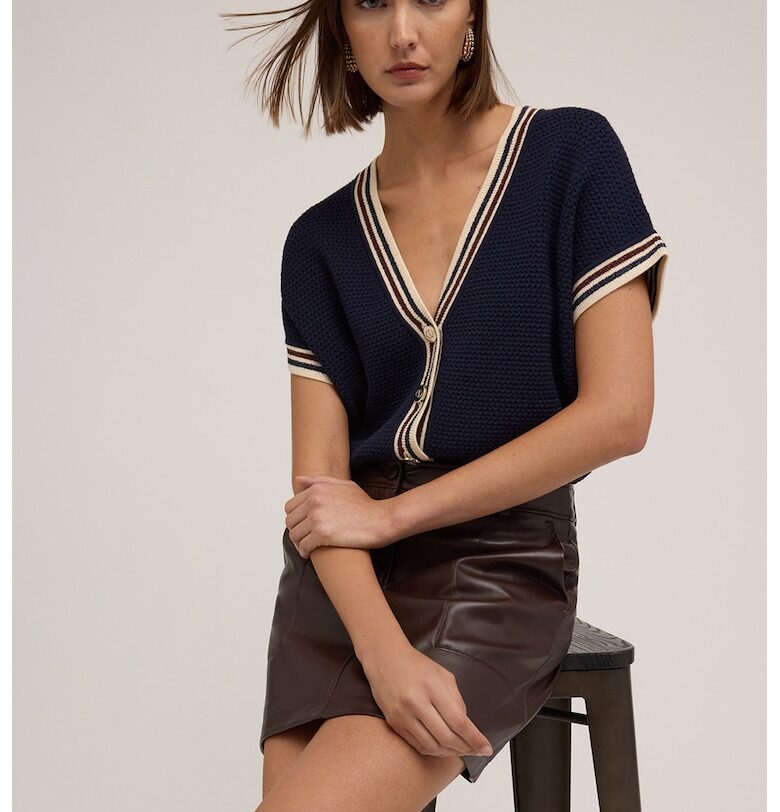 Жилетка с копчета и къси ръкави - Червен/Бял/Тъмносин Motivi