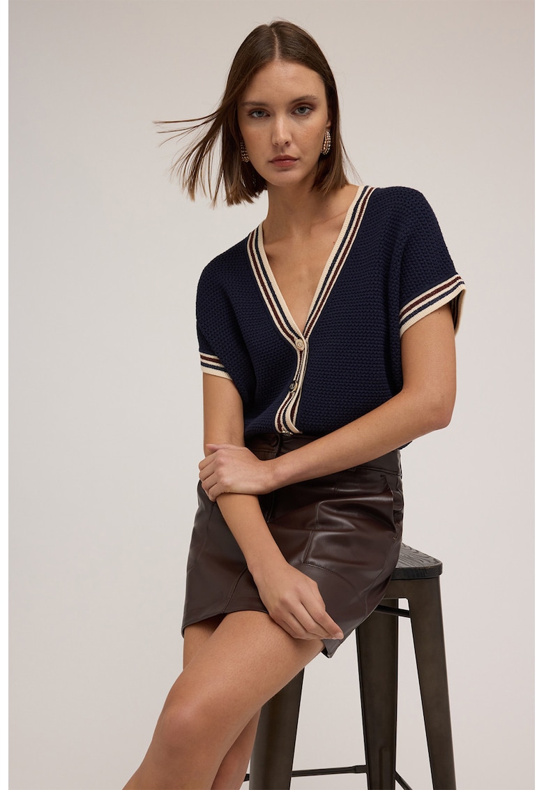 Жилетка с копчета и къси ръкави - Червен/Бял/Тъмносин Motivi