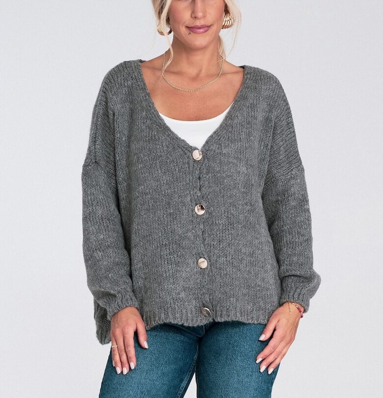 Жилетка  сива - плетена - с копчета - свободна кройка - за ежедневни поводи Figl