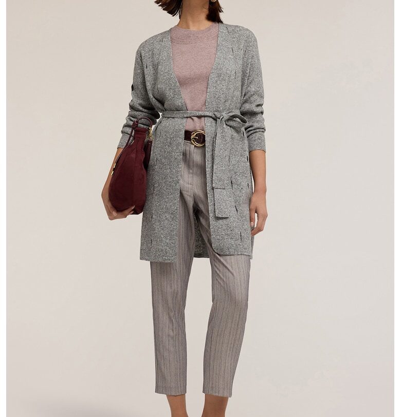 Застъпена жилетка с вълна с отвори - Светлосив меланж Motivi