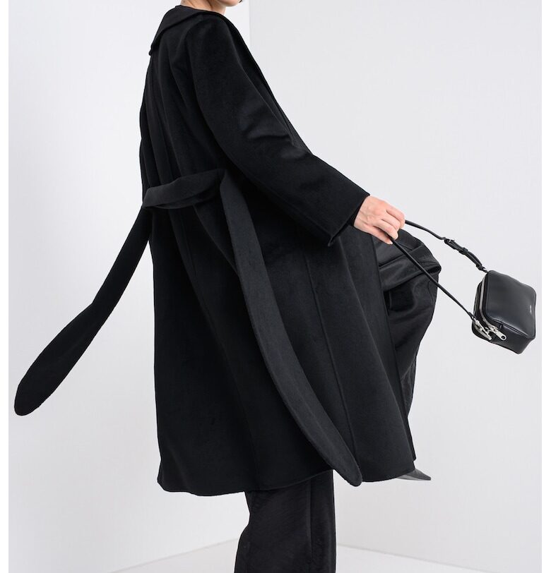 Застъпено палто с вълна Mecami - Черен HUGO