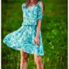 Зелена къса флорална рокля с къс ръкав A295 awama